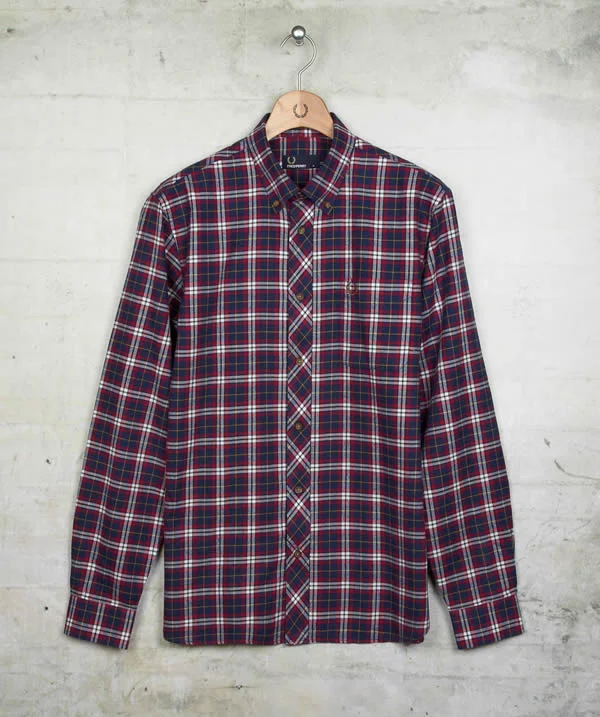 fred perry navy plaid twill shirt