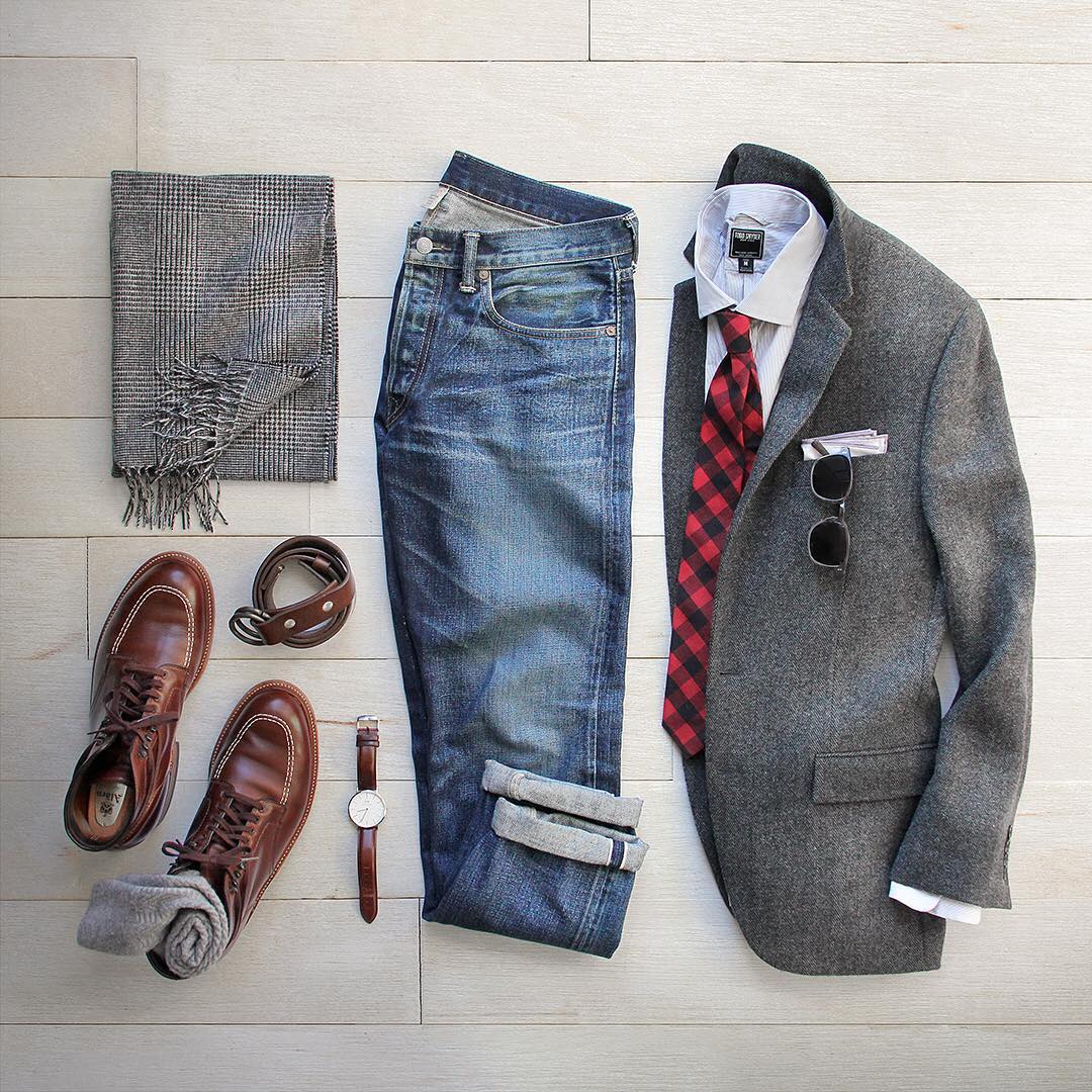 wool blazer jeans and boots mens style grid