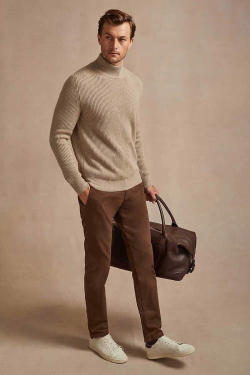 Men's Turtleneck Brown Fall Outfit, Men's Fashion and Style